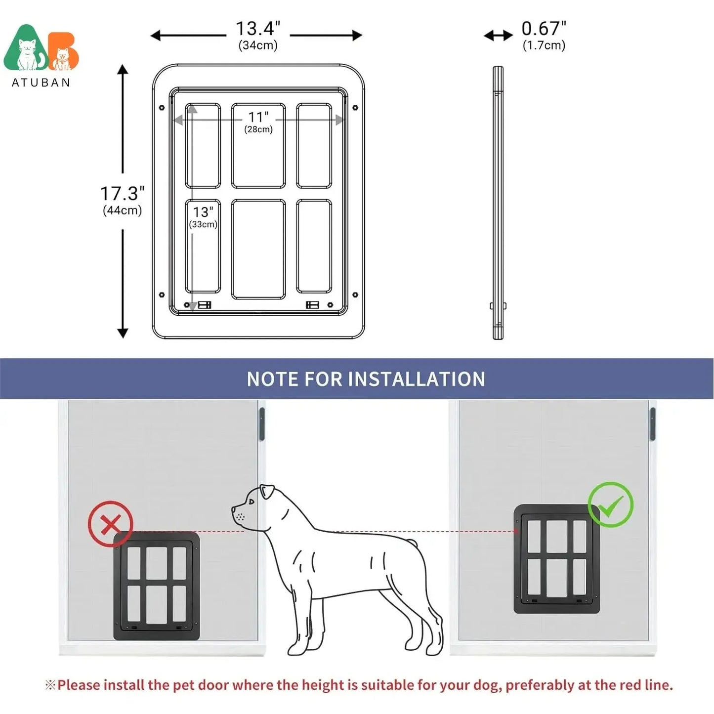 ATUBAN Dog Door for Sliding Door,Lockable Dog Screen Door with Magnetic Closure Easy Install Pet Door for Dogs Cats,11"x13"White