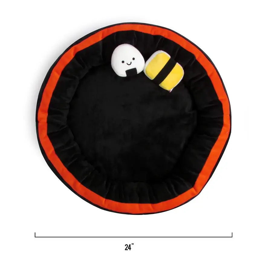 Soft Plush Small Cute and Cozy Sushi Dog Cat Bed with Two Sushi Crinkle Toys, Washer and Dryer Friendly, Black