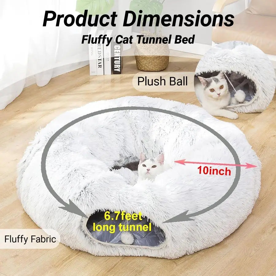 Warm Fluffy Plush Cat Dog Tunnel Bed Under Christmas Tree Big Tube Playground Toys 3 FT Diameter Longer Crinkle Collapsible 3 Wa
