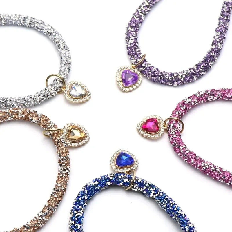 Luxury Reflective Cat Collar | Heart Crystal Rhinestone Pendant Necklace for Cats & Small Dogs (Chihuahua) - Pet Accessories