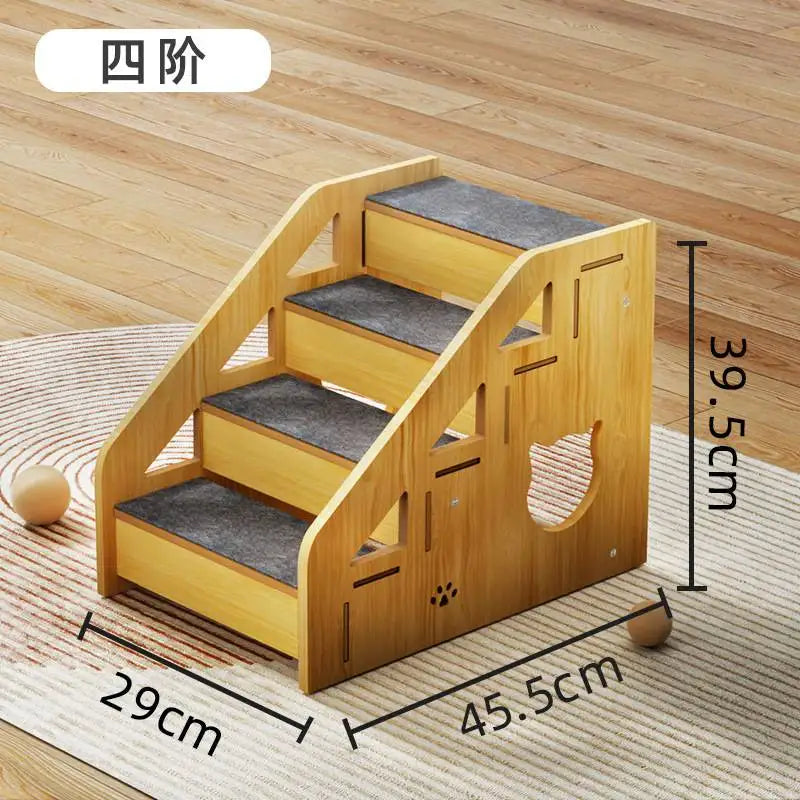 4-Step Wooden Pet Stairs Nonslip Carpeted Cat and Dog Steps Indoor Pet Steps Wooden Pet Ladder for Dogs and Cats