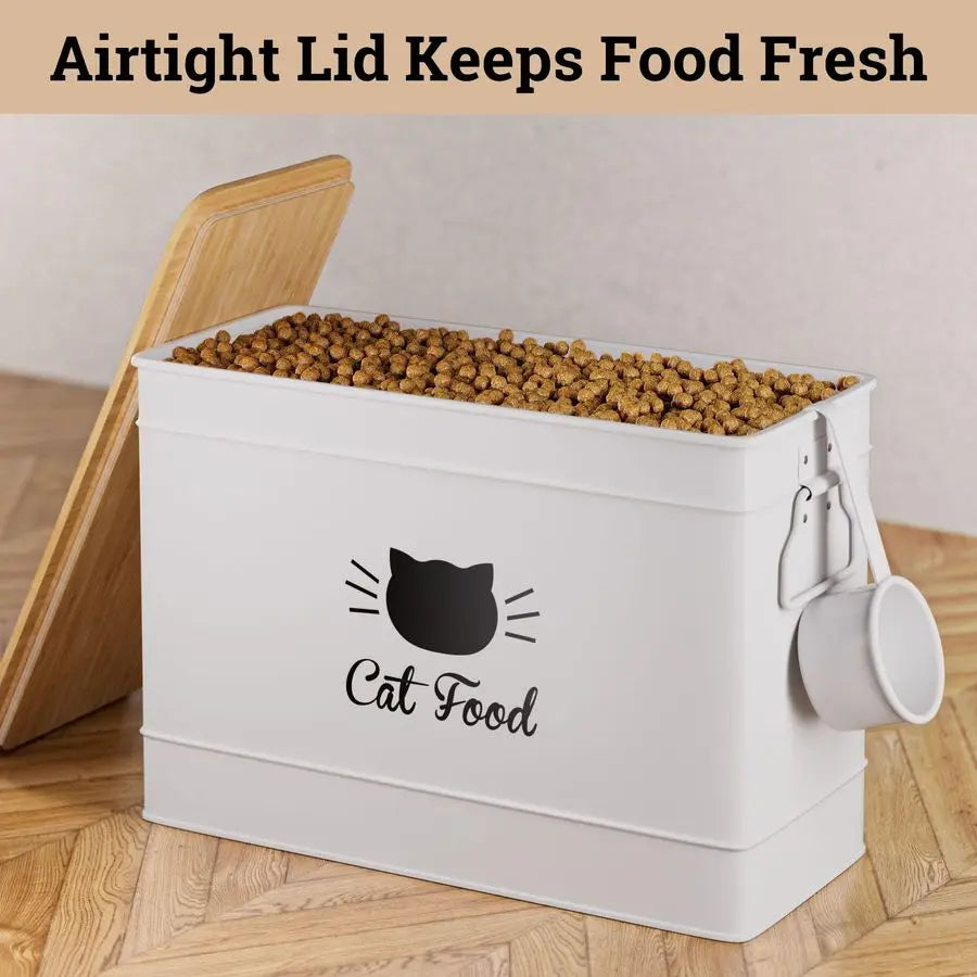 Food Storage Container with Scoop 15 lb 50 Cup Capacity Metal Cat Food Container with Airtight Bamboo Lid amp Metal Scoop Airtig