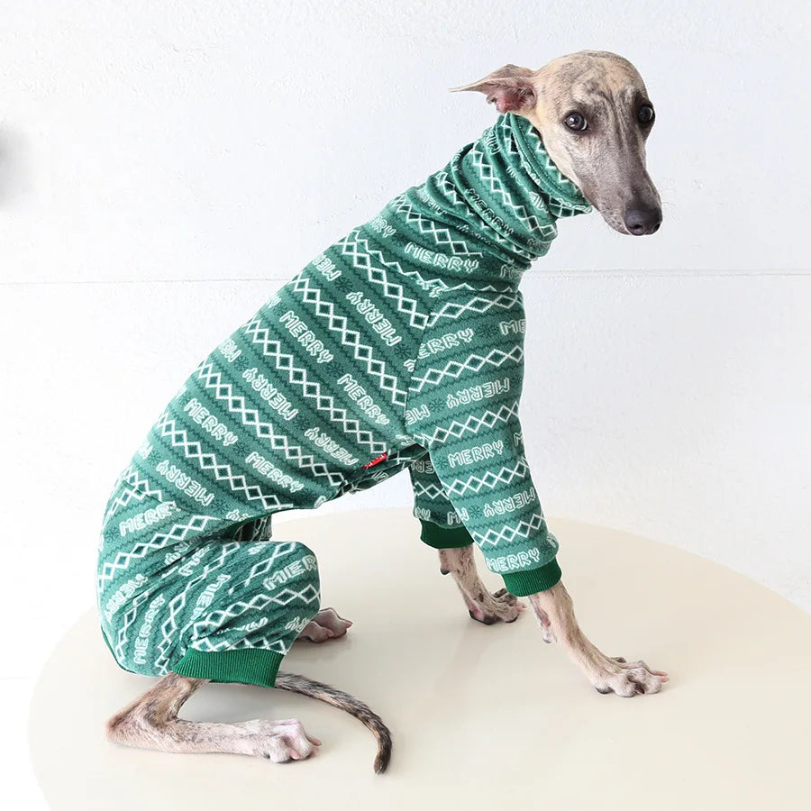 Multi Christmas High Collar Warm Full Cover 4 Legged Thing Dog Clothes Indoor Valentine's Day  Fleece Pajamas Sweatshirts