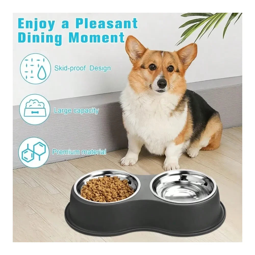 Dog Supplies Dogs Accessories Bowls Double Dog Water And Food Bowl Stainless Steel Bowl With NonSlip Resin Station Pet Feeder Bo