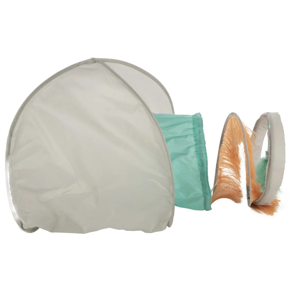 Fringe Cat Hideout with Tunnel Crinkle Toy Private Resting Space Catnap Playtime Indoor Cats Fun Interactive Play Tunnel