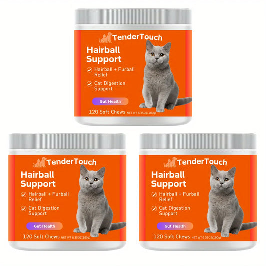 360 Chews - 3 Pack (3 x 180g/6.35oz) 540g/19.1oz - TenderTouch Cat Hairball Support Chews - Hairball Supoort Cat Treats