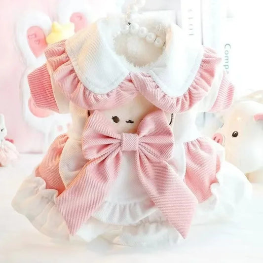 Fleece Lined Thickened Lace Princess Dress For Cats Winter Clothes With Bow Knot Design Cotton Jacket Warm Cat Clothing