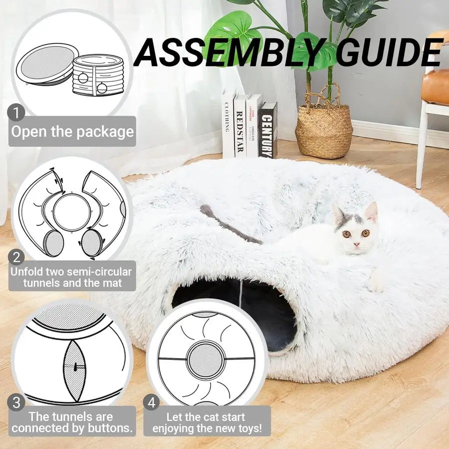 Warm Fluffy Plush Cat Dog Tunnel Bed Under Christmas Tree Big Tube Playground Toys 3 FT Diameter Longer Crinkle Collapsible 3 Wa