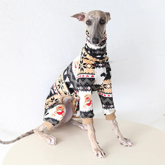Multi Christmas High Collar Warm Full Cover 4 Legged Thing Dog Clothes Indoor Valentine's Day  Fleece Pajamas Sweatshirts