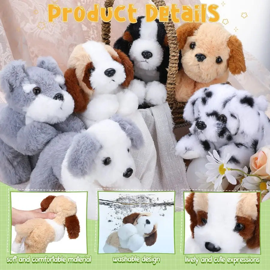 6 Pcs 8 Inch Stuffed Animal Plush Dog Puppy Soft Plush Pillow Toy Fluffy Puppy Set for Kids Girls Dog Theme Party Favor Birthday