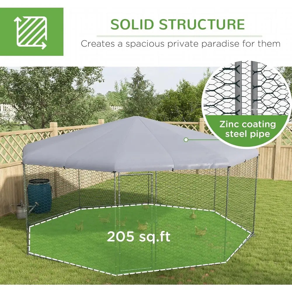 Waterproof UV-Resistant Metal Chicken Coop with Polygonal Run, 17.1' x 15.7' x 9' for Outdoor Farm Use