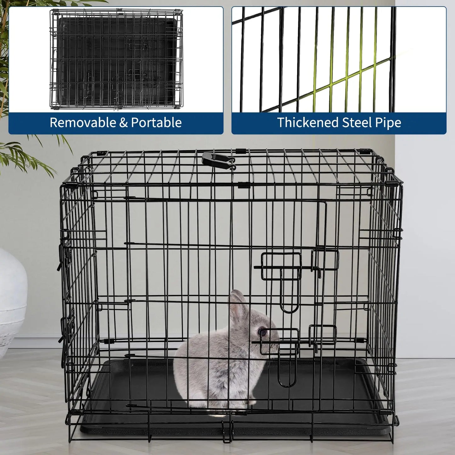 Portable 24"/48" Small Animal Pet Habitat Rust Resistant Cage With Grid Mesh Floor & Removable Tray No Tools Assembly For Ferret