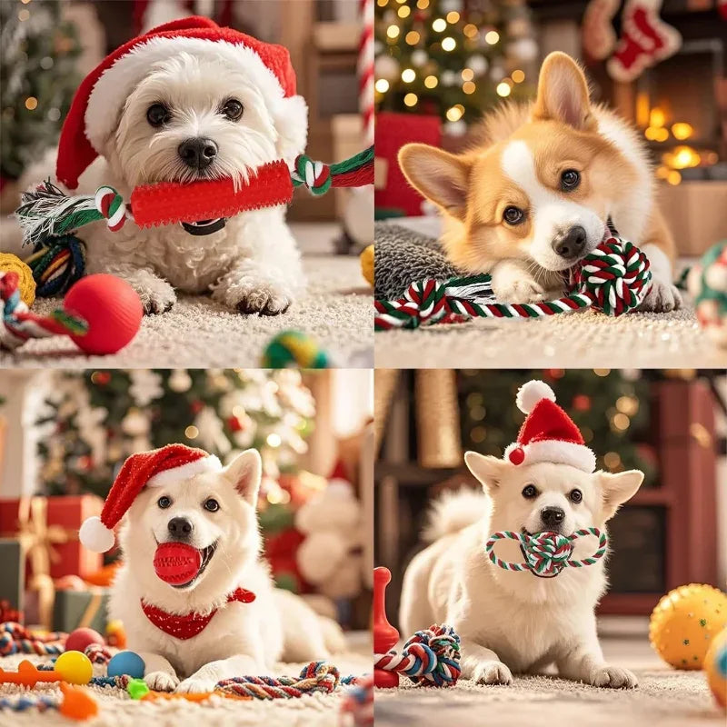 Christmas Dog Toys Bulk 15 Pack, Puppy Chew Toys for Teething Small Medium Puppies Including Variety Tough Rubber and Rope Toys