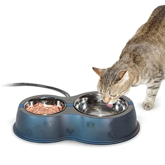 Outdoor Heated Cat Food Water Bowls for Outside Pets Thermo-Kitty Cafe Feral Cat Feeding Station No Frozen Water or Food Washab
