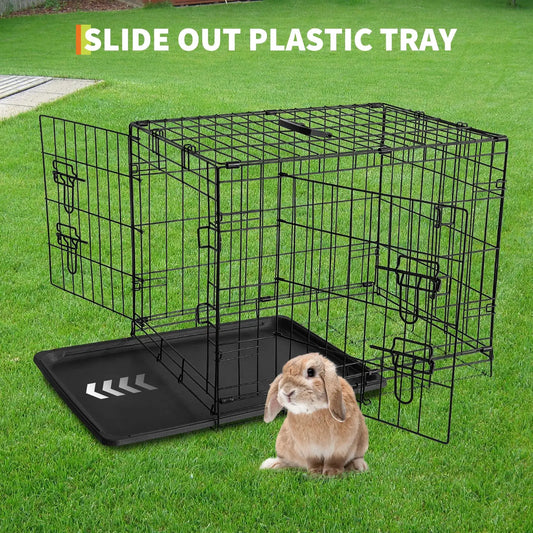 Portable 24"/48" Small Animal Pet Habitat Rust Resistant Cage With Grid Mesh Floor & Removable Tray No Tools Assembly For Ferret