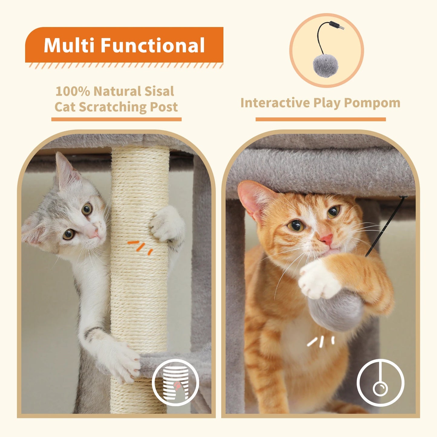 Large Cat Tree with Scratching Posts Cozy Hammock Spacious Top Perch Tall Cat Tower for Indoor Big Cats Large Cat Condo Cat Toys