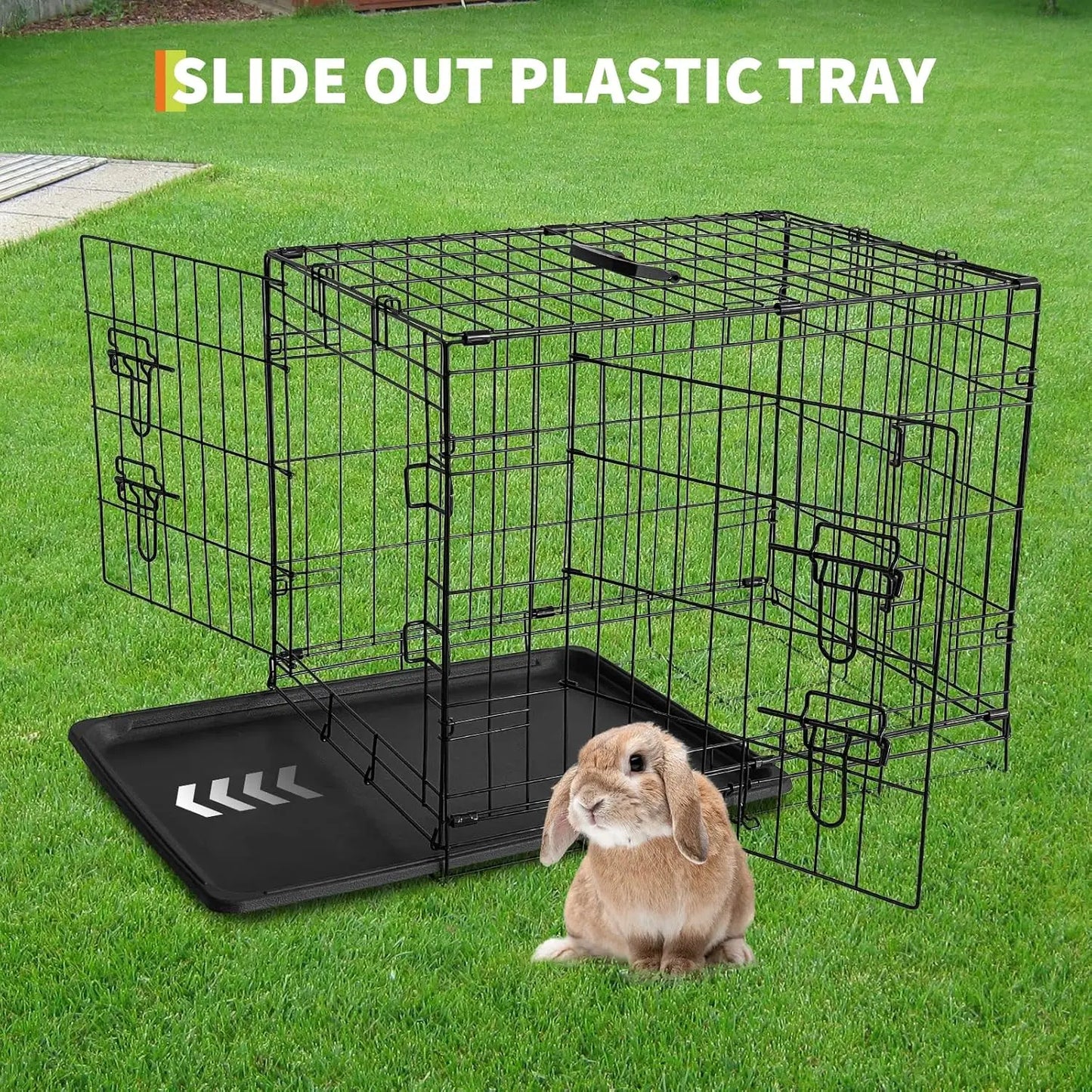 24/48 Inch Rabbit Cage Portable Folding Small Crate Rabbit Carriers with Slide Out Tray & 2 Door for Bunny Ferret Chinchilla Rat
