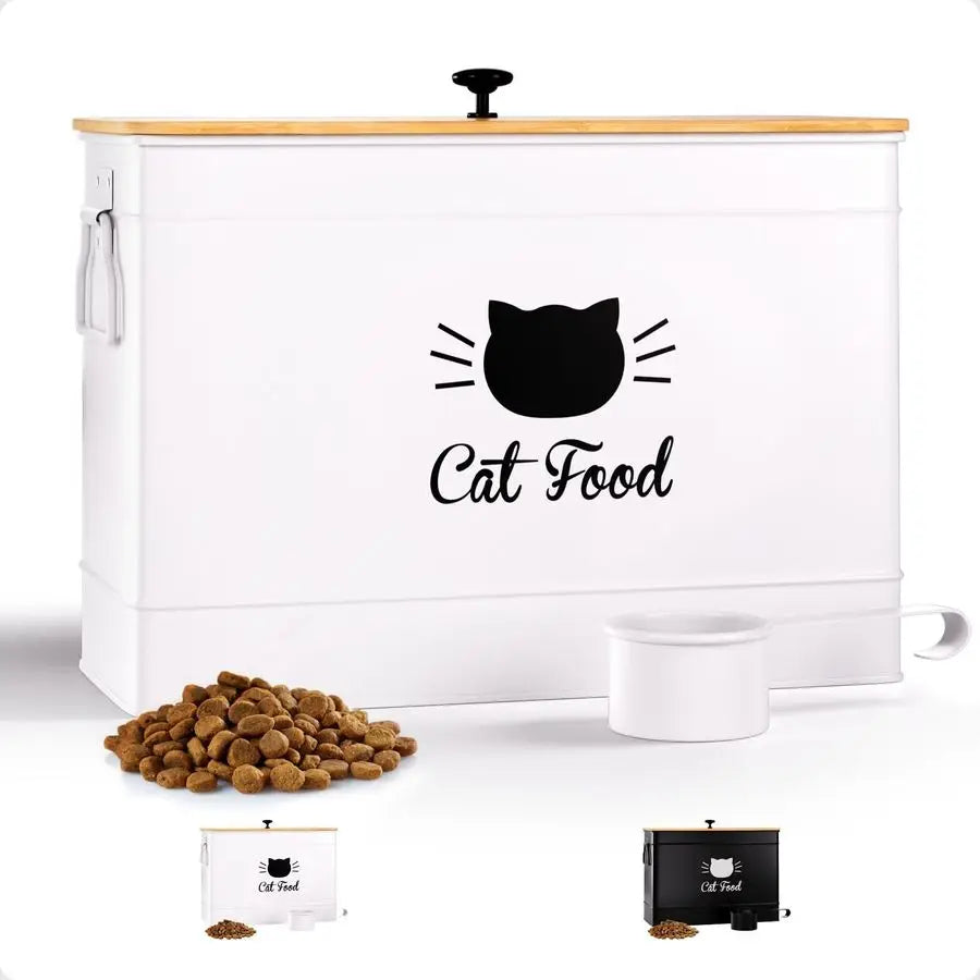 Food Storage Container with Scoop 15 lb 50 Cup Capacity Metal Cat Food Container with Airtight Bamboo Lid amp Metal Scoop Airtig