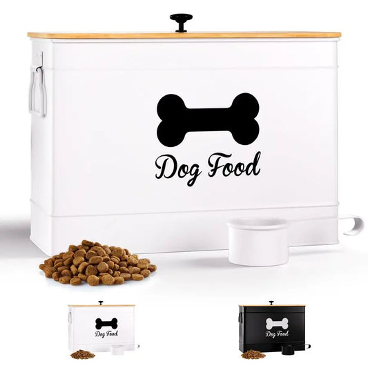 Food Container Airtight 15 lb 50 Cup Capacity with Metal Scoop Cute Airtight Dog Food Storage Container with Bamboo Lid White Me