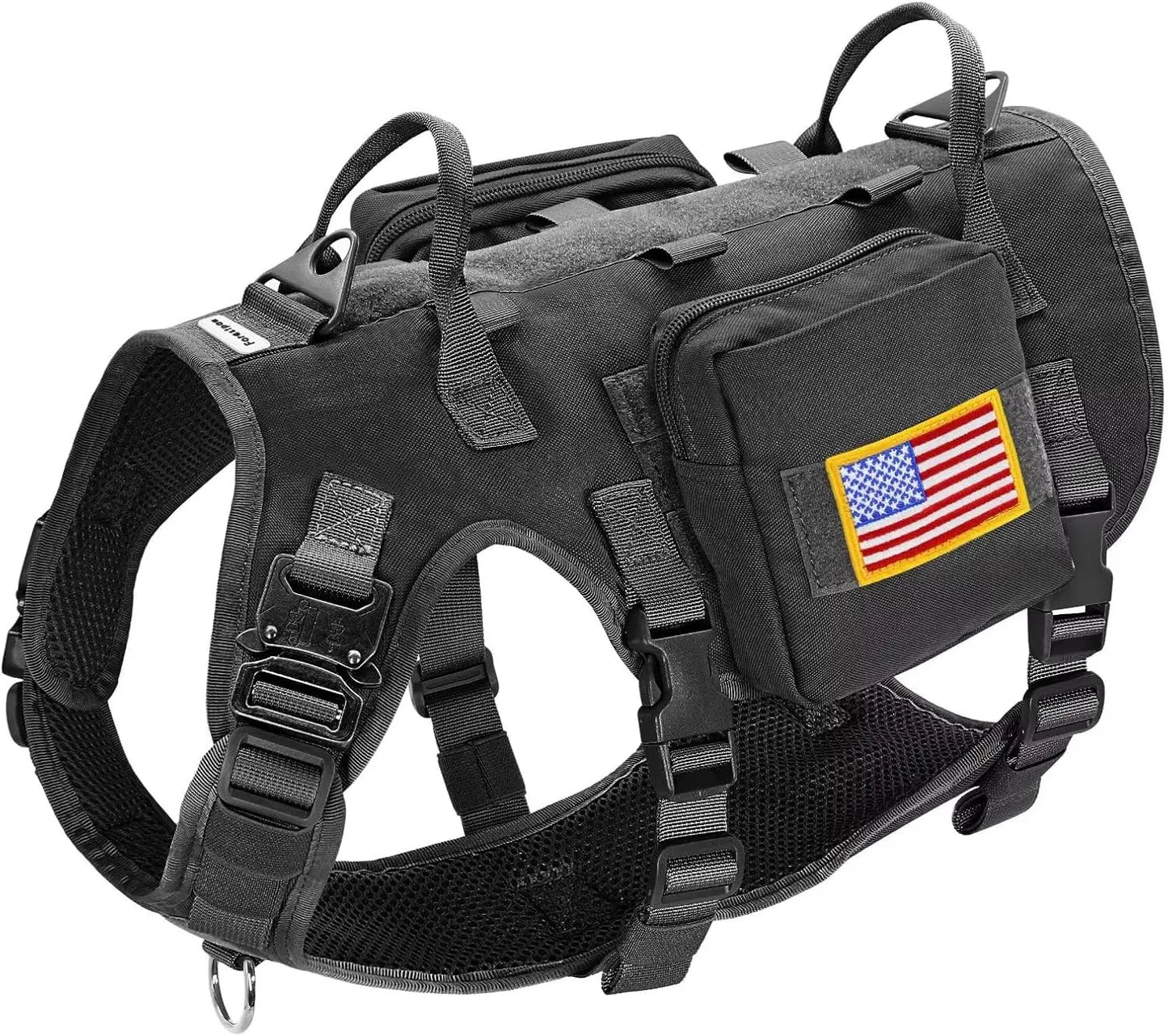 Medium Tactical Dog Harness with Handle, No-Pull Military Vest Adjustable Chest 19.5-41.5 Inches, Black