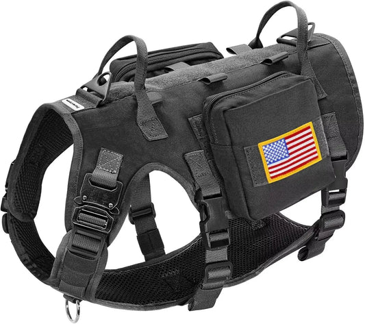 Medium Tactical Dog Harness with Handle, No-Pull Military Vest Adjustable Chest 19.5-41.5 Inches, Black