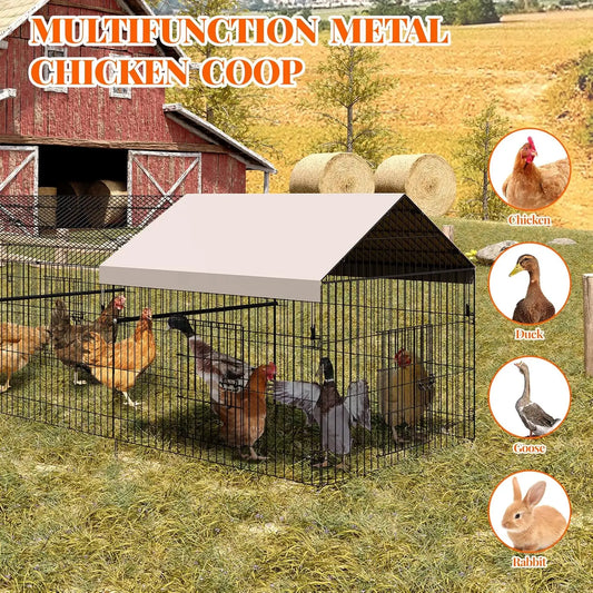 Large Metal Chicken Coop Run Heavy Duty Walk in Poultry Cage with Waterproof Cover Backyard Farm Enclosure for Ducks Rabbits