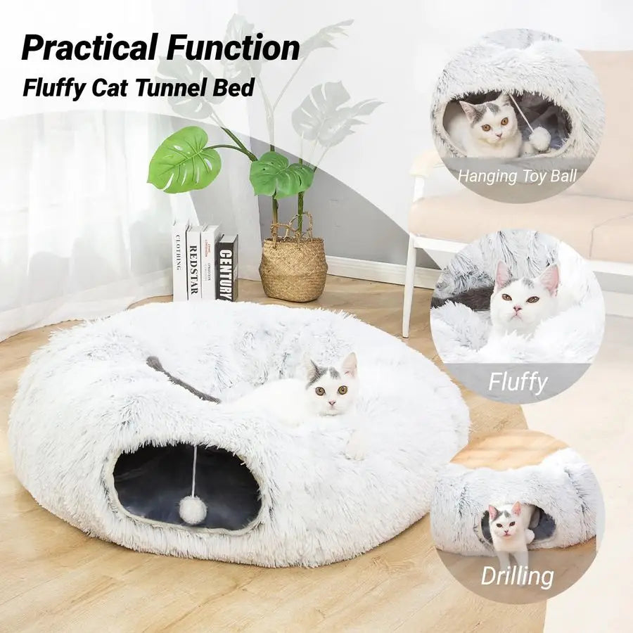 Warm Fluffy Plush Cat Dog Tunnel Bed Under Christmas Tree Big Tube Playground Toys 3 FT Diameter Longer Crinkle Collapsible 3 Wa