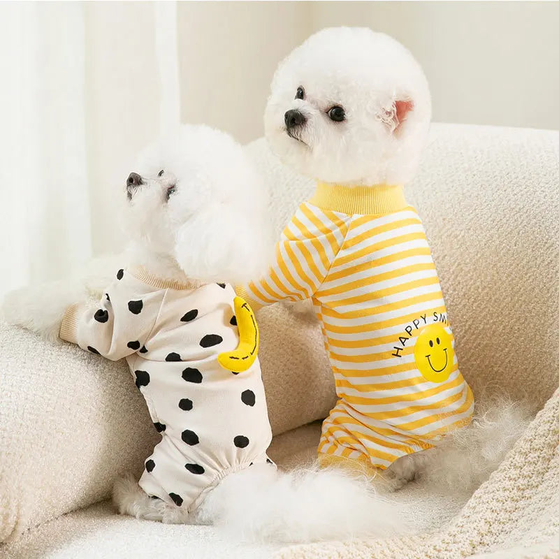 Pet Dog Clothes Striped Smile Print Jumpsuits Chihuahua Sweet Pajamas Puppy Cat Warm Pajamas Autumn Pet Costume Poodle Maltes