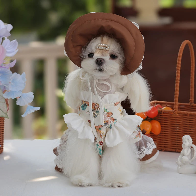 Pet Lace Dress Pet Maid Dress Cute Dog Hat Set Pet Coat Small Coat Puppy Clothes Dog Clothes for Small Dogs Autumn and Winter