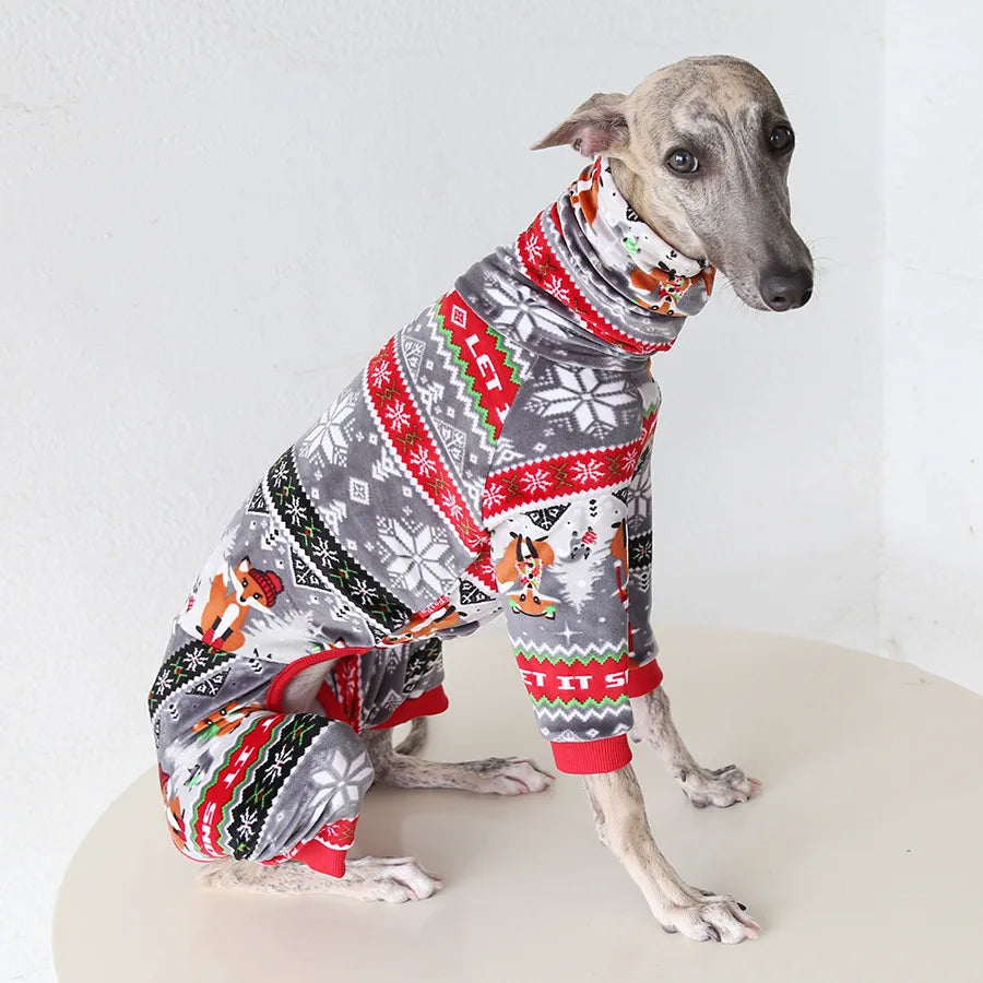 Multi Christmas High Collar Warm Full Cover 4 Legged Thing Dog Clothes Indoor Valentine's Day  Fleece Pajamas Sweatshirts