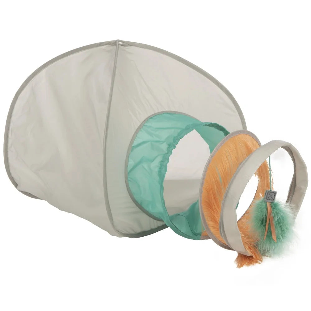 Fringe Cat Hideout with Tunnel Crinkle Toy Private Resting Space Catnap Playtime Indoor Cats Fun Interactive Play Tunnel