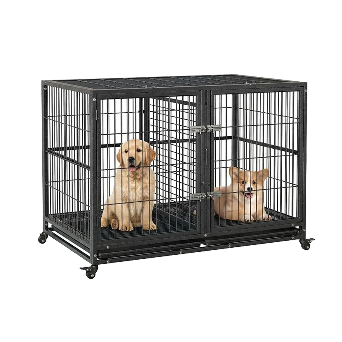 Heavy Duty Dog Crate for Large, Medium & Small Dogs, Indestructible Escape-Proof Dog Cage & Slide-Out Tray, Sturdy Metal Dog Ken