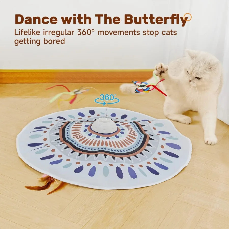 Cat Toys Chargeable 3in1 Hide and Seek for Kittens Interactive Automatic Play Fluttering Butterfly Moving Wand Feather Indoor K