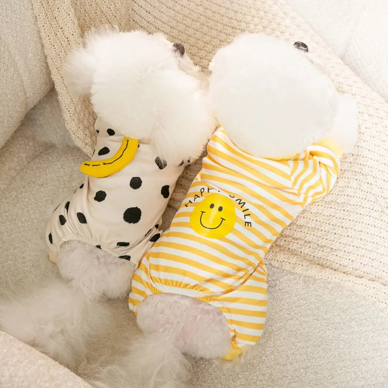 Pet Dog Clothes Striped Smile Print Jumpsuits Chihuahua Sweet Pajamas Puppy Cat Warm Pajamas Autumn Pet Costume Poodle Maltes