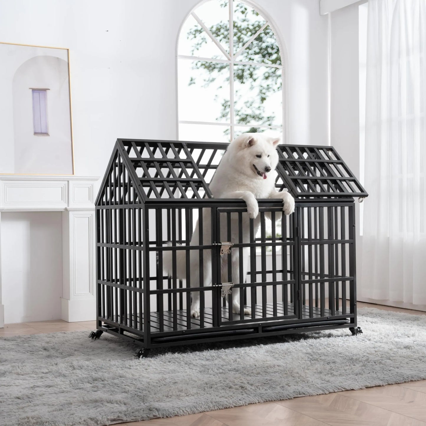 Heavy Duty Dog Crate for Large, Medium & Small Dogs, Indestructible Escape-Proof Dog Cage & Slide-Out Tray, Sturdy Metal Dog Ken