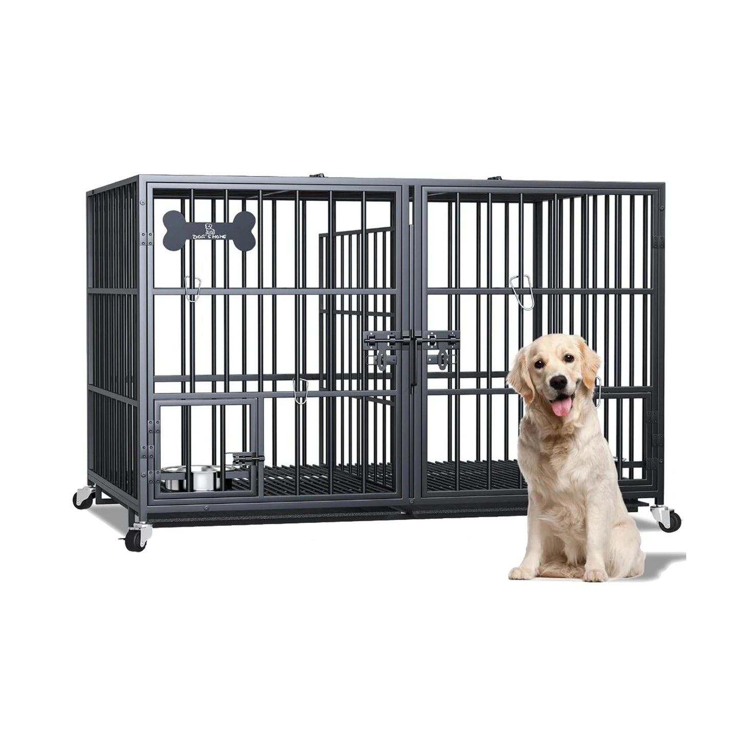 Heavy Duty Dog Crate for Large, Medium & Small Dogs, Indestructible Escape-Proof Dog Cage & Slide-Out Tray, Sturdy Metal Dog Ken
