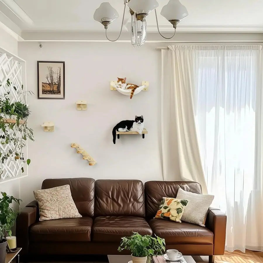 Cat Wall Hammock with Two Steps Set, Modern Cat Climbing Shelves Furniture, Kitty Bed with Thickened Fabric for Sleep, Climb and