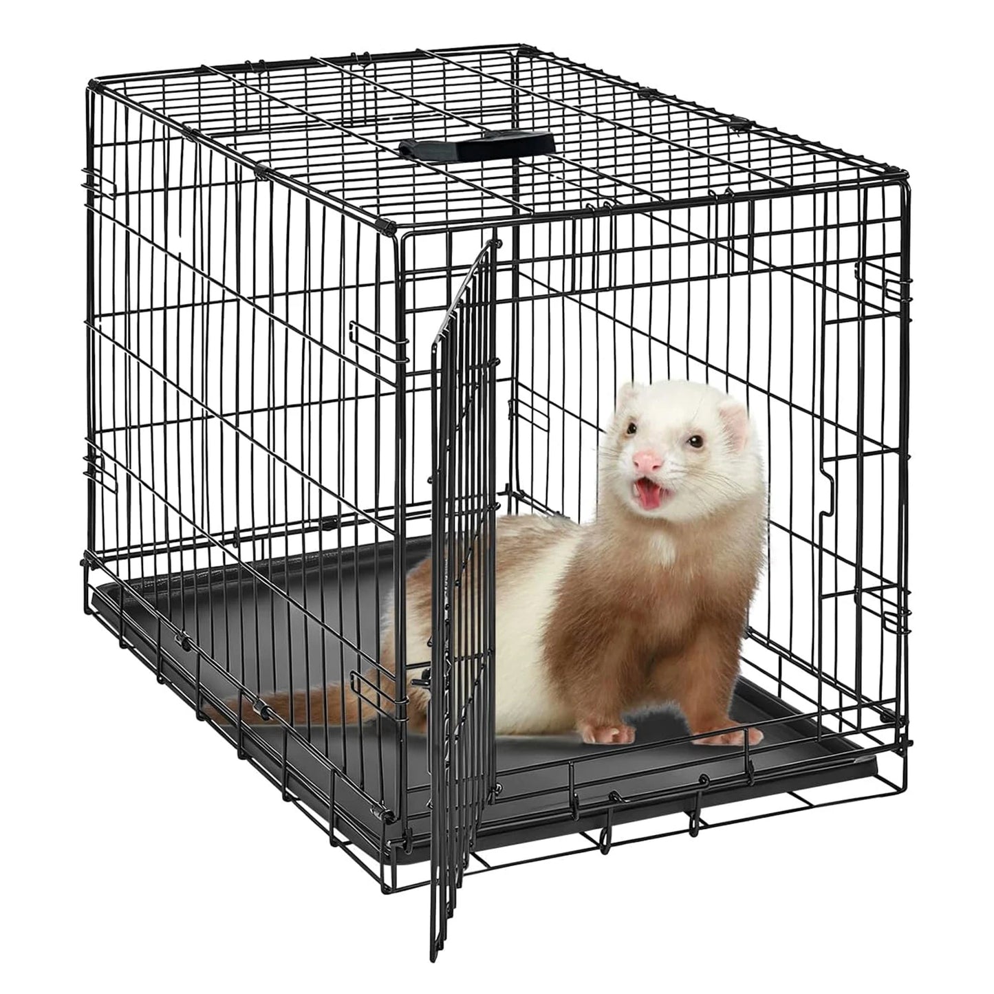 24/48 Inch Rabbit Cage Portable Folding Small Crate Rabbit Carriers with Slide Out Tray & 2 Door for Bunny Ferret Chinchilla Rat