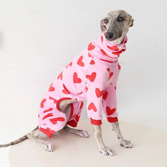 Multi Christmas High Collar Warm Full Cover 4 Legged Thing Dog Clothes Indoor Valentine's Day  Fleece Pajamas Sweatshirts