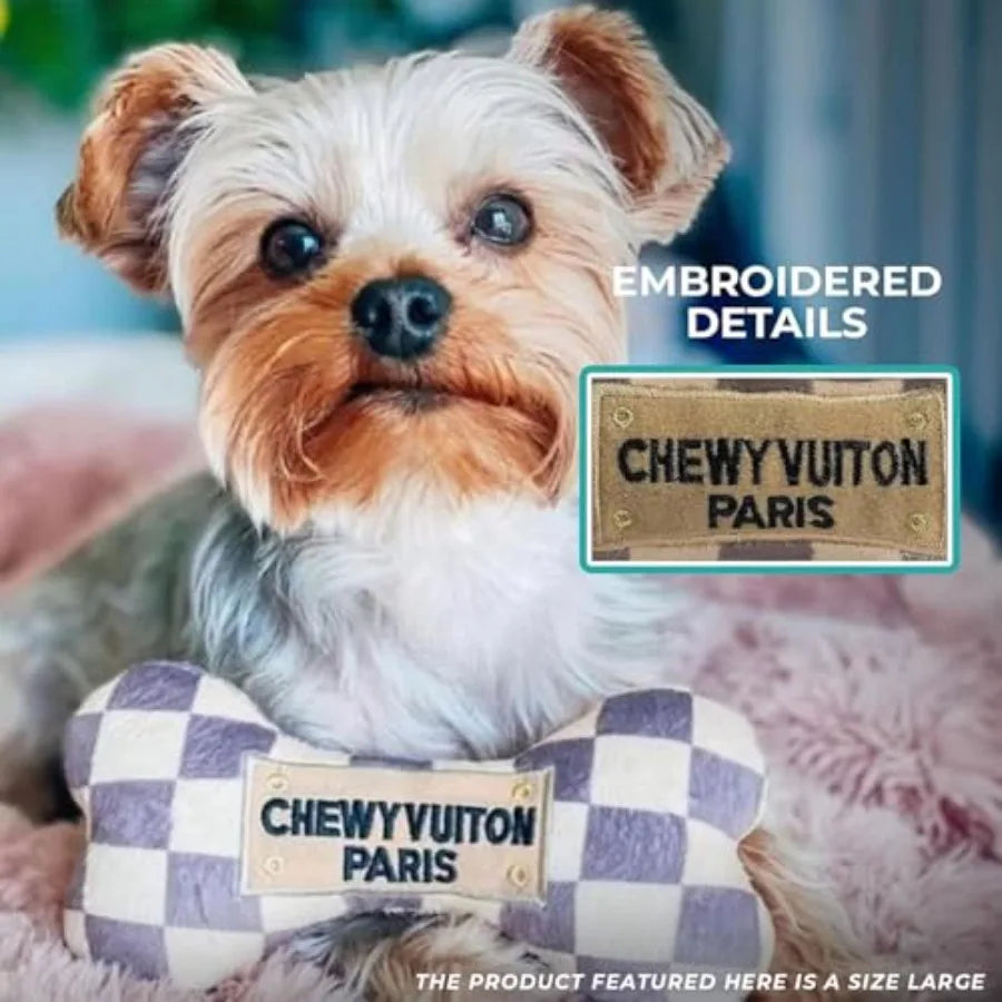 Medium Chewy Vuiton Bones Plush Dog Toys for Small Medium and Large Dogs 4-Pack Durable Stuffed Designer-Inspired Pet Toys with