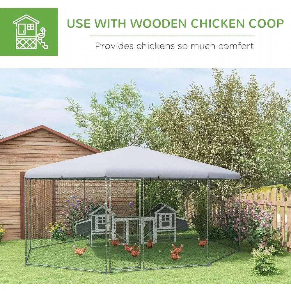 Waterproof UV-Resistant Metal Chicken Coop with Polygonal Run, 17.1' x 15.7' x 9' for Outdoor Farm Use
