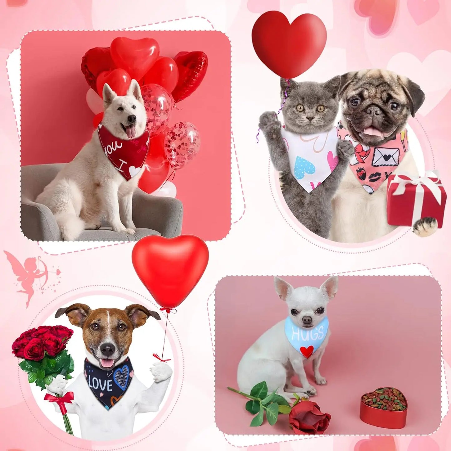30pcs/ Pack Valentine's Day Dog Bandanas Heart Floral Triangle Bibs Scarf Neckerchief Scarf Bandana For Dogs Cats Pet