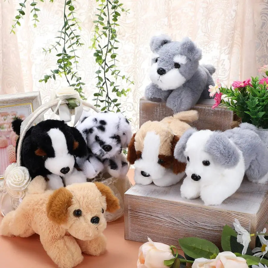 6 Pcs 8 Inch Stuffed Animal Plush Dog Puppy Soft Plush Pillow Toy Fluffy Puppy Set for Kids Girls Dog Theme Party Favor Birthday