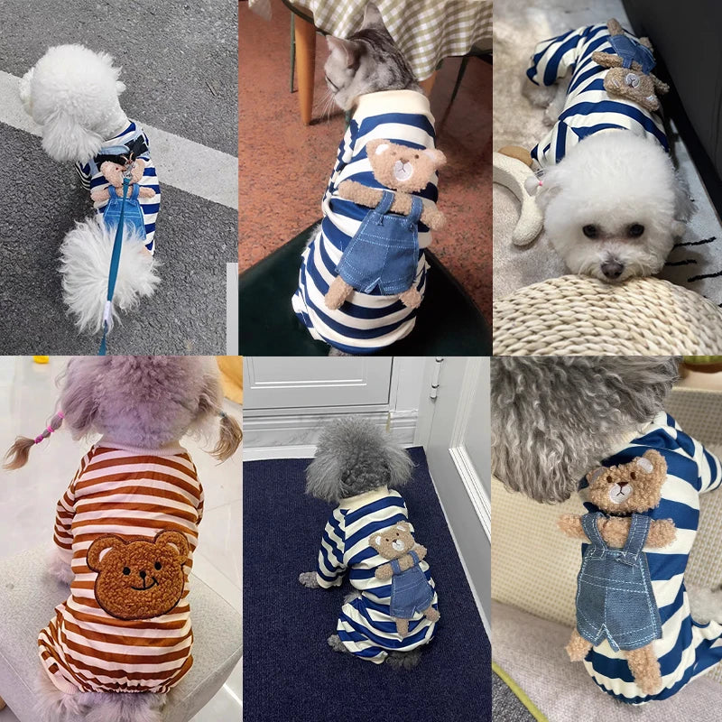Pet Dog Clothes Striped Smile Print Jumpsuits Chihuahua Sweet Pajamas Puppy Cat Warm Pajamas Autumn Pet Costume Poodle Maltes