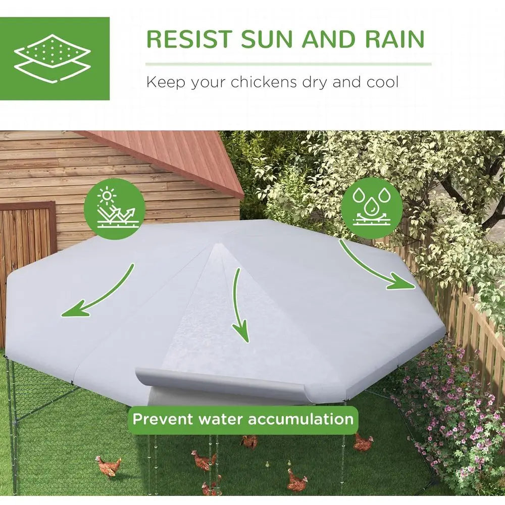 Waterproof UV-Resistant Metal Chicken Coop with Polygonal Run, 17.1' x 15.7' x 9' for Outdoor Farm Use