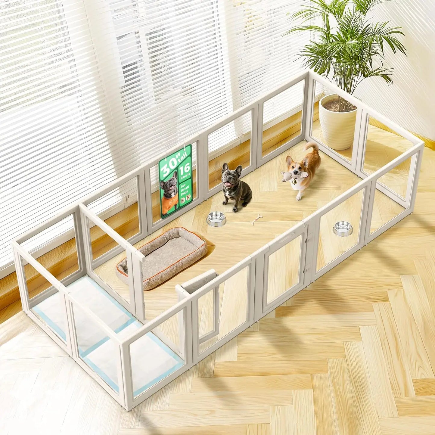 AuraSpace Acrylic Indoor Dog Playpen for Small and Medium Dogs, 30 Inch, 16 Panels, Black, Customized