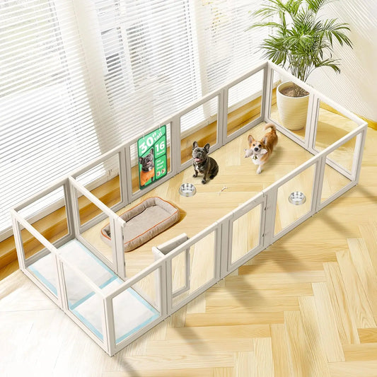 AuraSpace Acrylic Indoor Dog Playpen for Small and Medium Dogs, 30 Inch, 16 Panels, Black, Customized