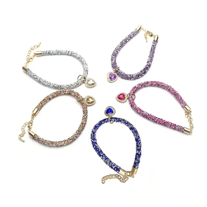 Luxury Reflective Cat Collar | Heart Crystal Rhinestone Pendant Necklace for Cats & Small Dogs (Chihuahua) - Pet Accessories