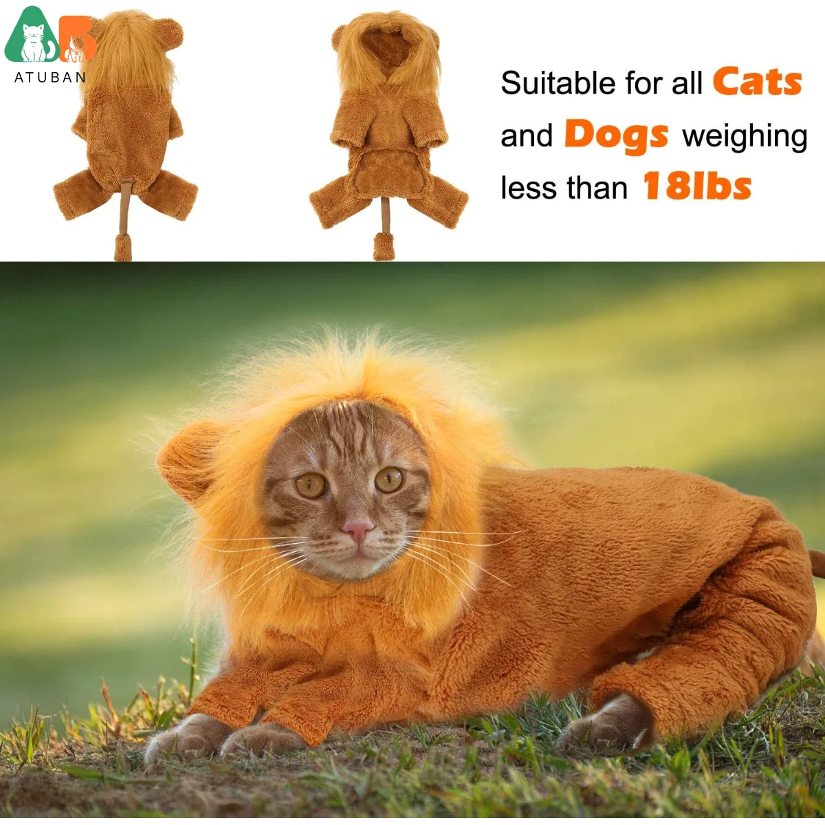 ATUBAN Dog Lion Costume Pet Clothes for Party Simulation Lion Pet Outfits,Cosplay Dress up Pet Lion Hoodie Cat Costume for Party