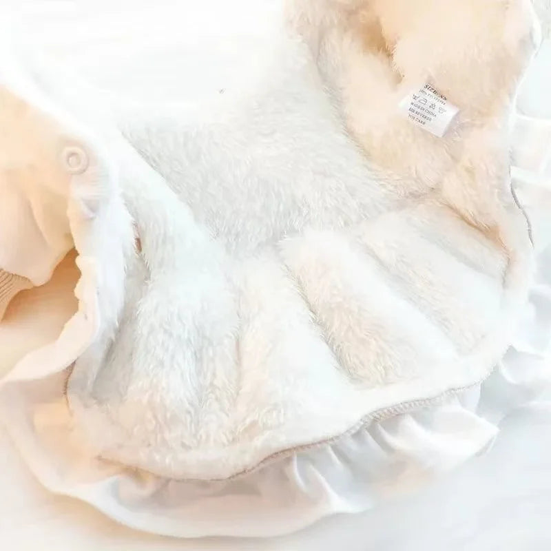 Fleece Lined Thickened Lace Princess Dress For Cats Winter Clothes With Bow Knot Design Cotton Jacket Warm Cat Clothing